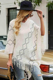 Pearl Trim V-Neck Fringe Hem Poncho - Trendsi - Flyclothing LLC