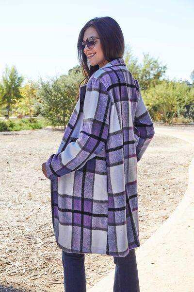 Double Take Full Size Plaid Button Up Lapel Collar Coat - Trendsi - Flyclothing LLC