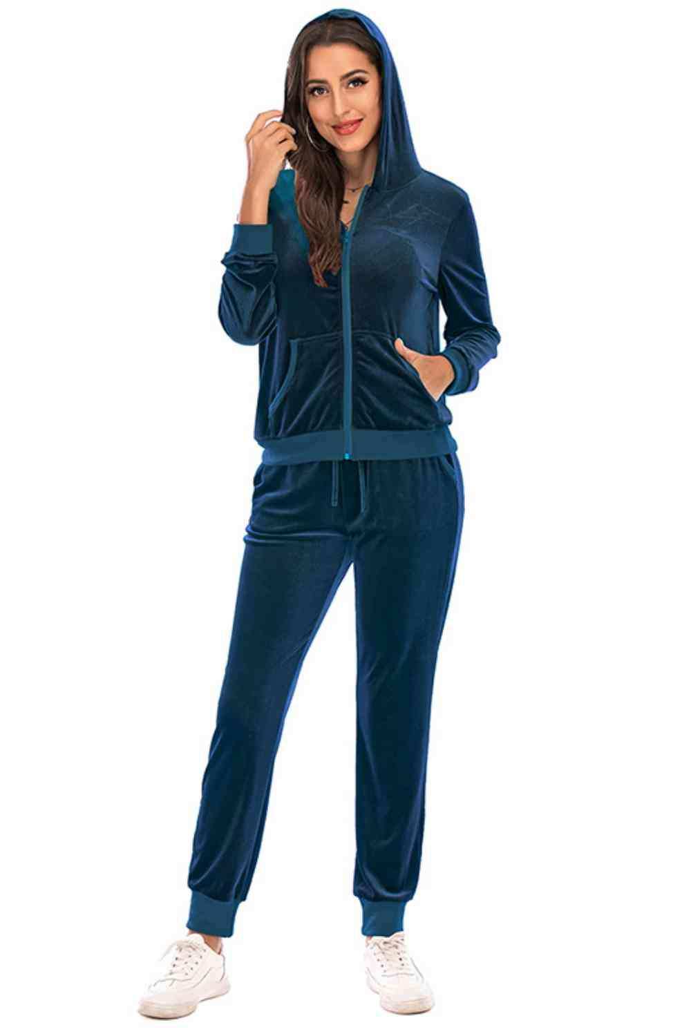 Zip-Up Hooded Jacket and Pants Set - Trendsi - Flyclothing LLC