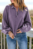 Quarter-Snap Collared Lantern Sleeve Sweatshirt - Trendsi - Flyclothing LLC