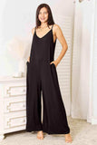 Double Take Full Size Soft Rayon Spaghetti Strap Tied Wide Leg Jumpsuit - Trendsi - Flyclothing LLC