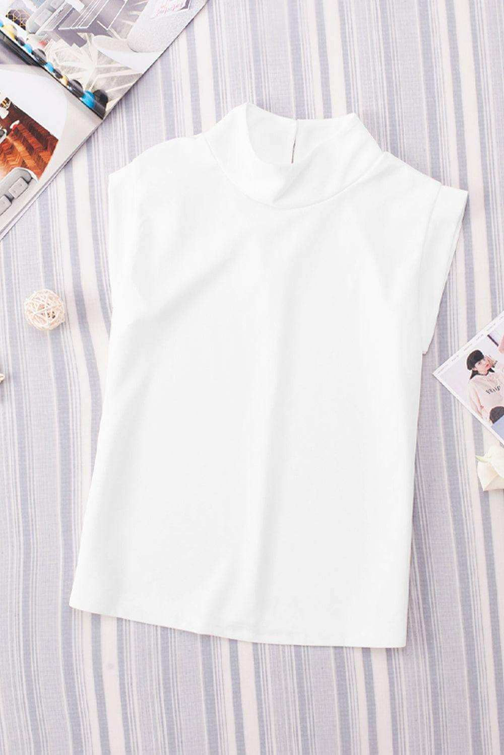 Mock Neck Cap Sleeve Blouse - Trendsi - Flyclothing LLC