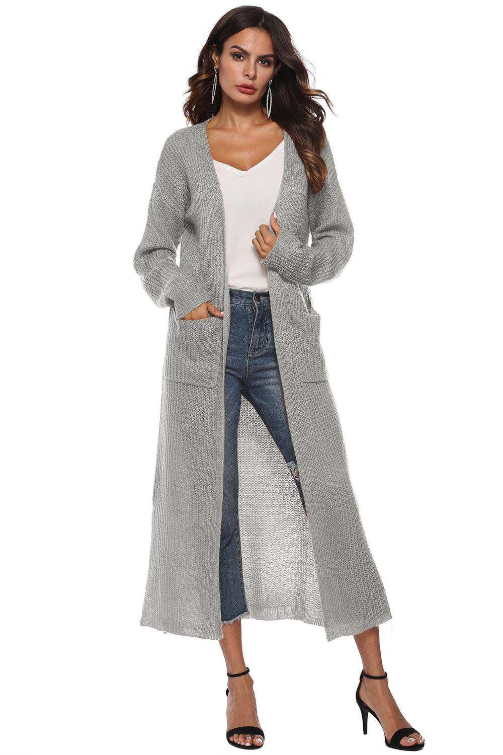 Long Sleeve Open Front Buttoned Cardigan - Trendsi - Flyclothing LLC