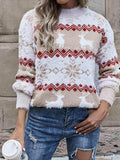 Reindeer & Snowflake Round Neck Sweater - Trendsi - Flyclothing LLC