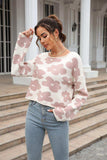 Round Neck Flower Pattern Dropped Shoulder Pullover Sweater - Trendsi - Flyclothing LLC
