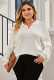 Plus Size Quarter-Button Collared Sweater - Trendsi - Flyclothing LLC