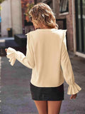 Ruffled V-Neck Flounce Sleeve Shirt - Trendsi - Flyclothing LLC
