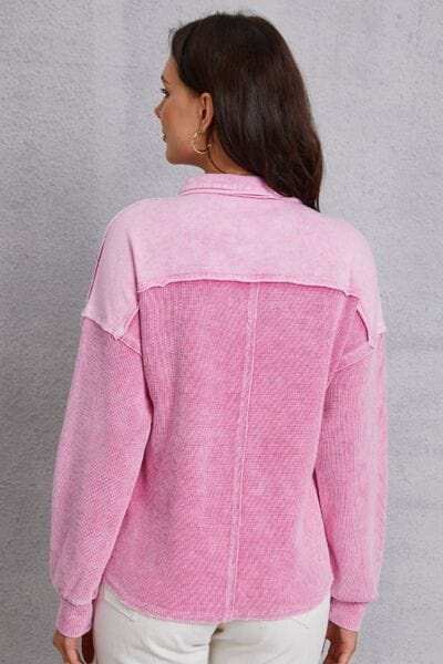 Quarter Button Dropped Shoulder Sweatshirt - Trendsi - Flyclothing LLC