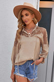 Embroidered Tie-Neck Puff Sleeve Blouse - Trendsi - Flyclothing LLC