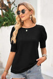 Round Neck Lantern Sleeve Blouse - Trendsi - Flyclothing LLC