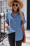 Button Front Collared Short Sleeve Shirt - Trendsi - Flyclothing LLC