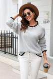 Round Neck Long Sleeve Waffle-Knit Sweater - Trendsi - Flyclothing LLC