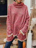Striped Turtleneck Sweater with Pockets - Trendsi - Flyclothing LLC