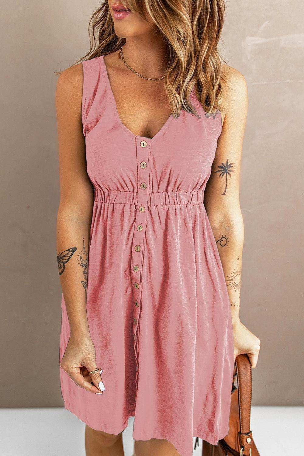 Sleeveless Button Down Mini Dress - Trendsi - Flyclothing LLC