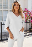 V-Neck Three-Quarter Sleeve Top - Trendsi - Flyclothing LLC