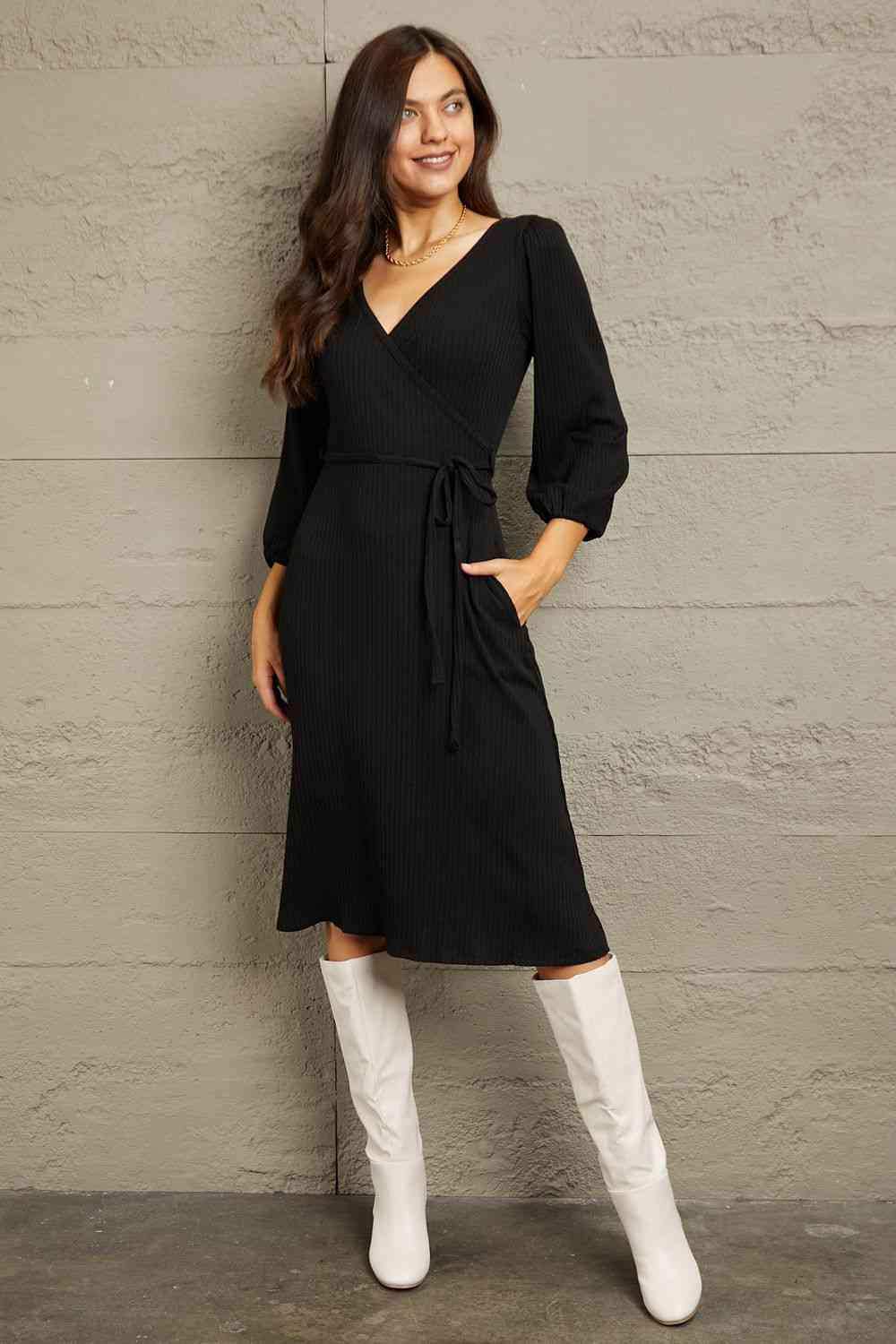 Culture Code Full Size Surplice Flare Ruching Dress - Trendsi - Flyclothing LLC