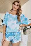 Tie-Dye Boat Neck Top and Shorts Lounge Set - Trendsi - Flyclothing LLC