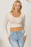Round Neck Long Sleeve Cropped T-Shirt - Trendsi - Flyclothing LLC