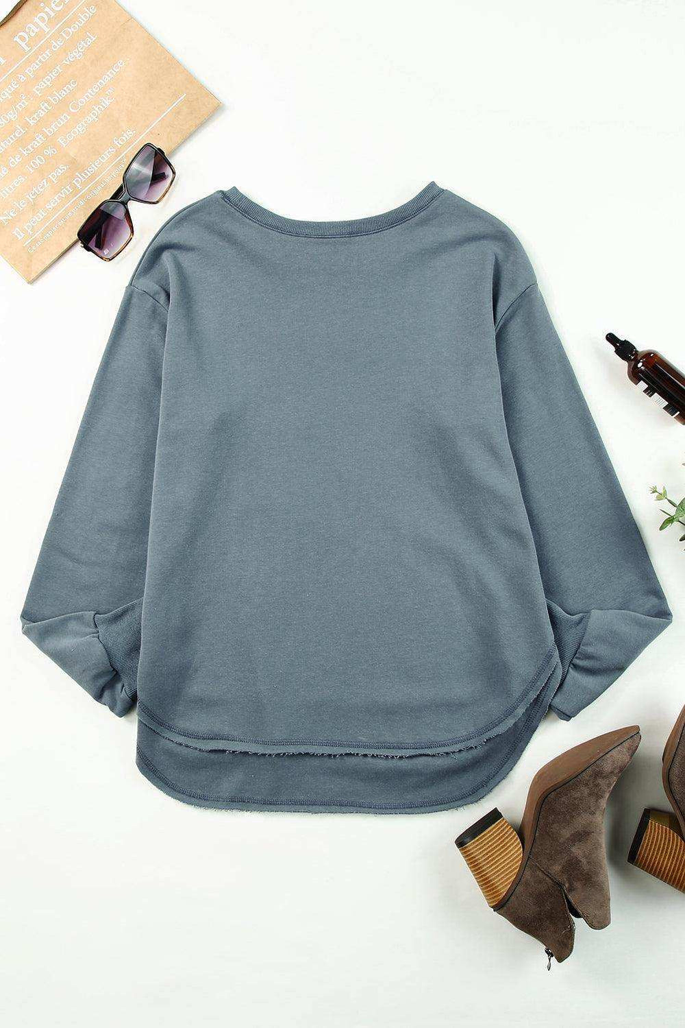 Side Slit Drop Shoulder Sweatshirt - Trendsi - Flyclothing LLC