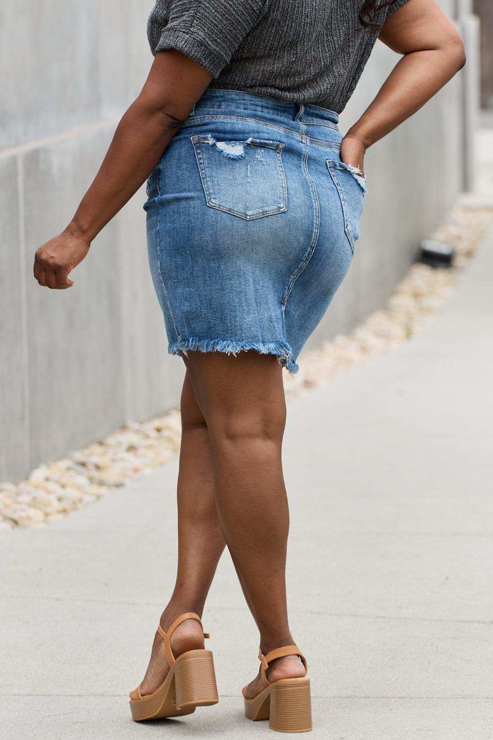 RISEN Amelia Full Size Denim Mini Skirt - Trendsi - Flyclothing LLC