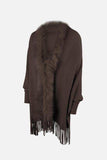 Fringe Open Front Long Sleeve Poncho - Trendsi - Flyclothing LLC