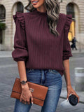 Mock Neck Ruffle Shoulder Blouse - Trendsi - Flyclothing LLC