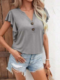 Notched Cap Sleeve T-Shirt - Trendsi - Flyclothing LLC