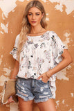 Floral Boat Neck Flounce Sleeve Blouse - Trendsi - Flyclothing LLC
