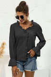 Frill Trim V-Neck Flounce Sleeve Shirt - Trendsi - Flyclothing LLC