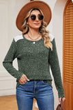 Eyelet Ribbed Round Neck Long Sleeve T-Shirt - Trendsi - Flyclothing LLC