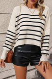Striped Dropped Shoulder Round Neck Pullover Sweater - Trendsi - Flyclothing LLC