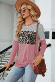 Leopard Striped Round Neck T-Shirt - Trendsi - Flyclothing LLC