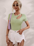 Cutout Round Neck Short Sleeve Knit Top - Trendsi - Flyclothing LLC