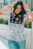 Leopard Notched Neck Short Sleeve Tee - Trendsi - Flyclothing LLC