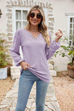 Eyelet Notched Neck Balloon Sleeve Blouse - Trendsi - Flyclothing LLC