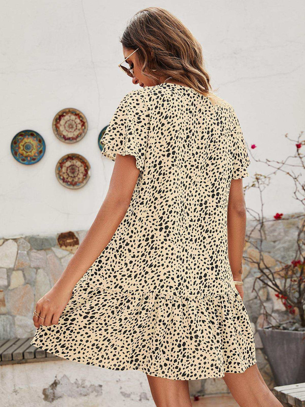 Animal Print Button Front Flutter Sleeve Dress - Trendsi - Flyclothing LLC