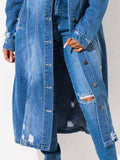 Long Sleeve Raw Hem Denim Jacket - Trendsi - Flyclothing LLC