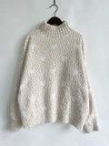 Heart Heathered Turtleneck Drop Shoulder Sweater - Trendsi - Flyclothing LLC