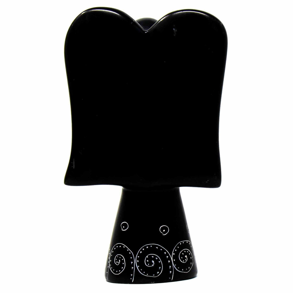 Soapstone Angel Sculpture - Black Finish with Etch Design - SMOLArt - Flyclothing LLC