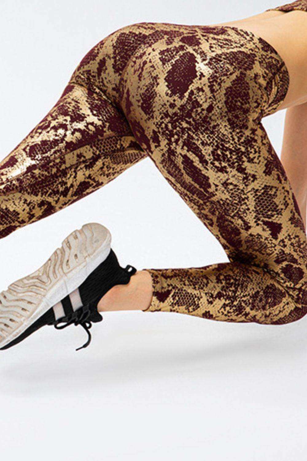 Animal Print Slim Fit Wide Waistband Long Sports Pants - Trendsi - Flyclothing LLC