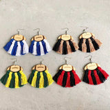 Fringe Detail Football Shape Wooden Dangle Earrings - Trendsi - Flyclothing LLC