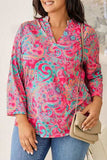 Plus Size Printed Notched Long Sleeve Blouse - Trendsi - Flyclothing LLC