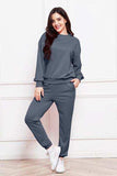Round Neck Long Sleeve Sweatshirt and Pants Set - Trendsi - Flyclothing LLC