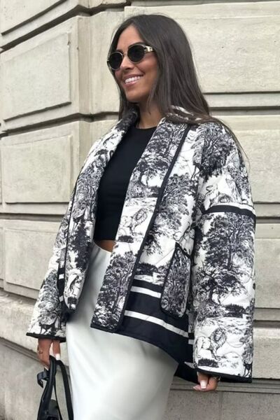 Printed Long Sleeve Winter Coat with Pockets – Flyclothing LLC