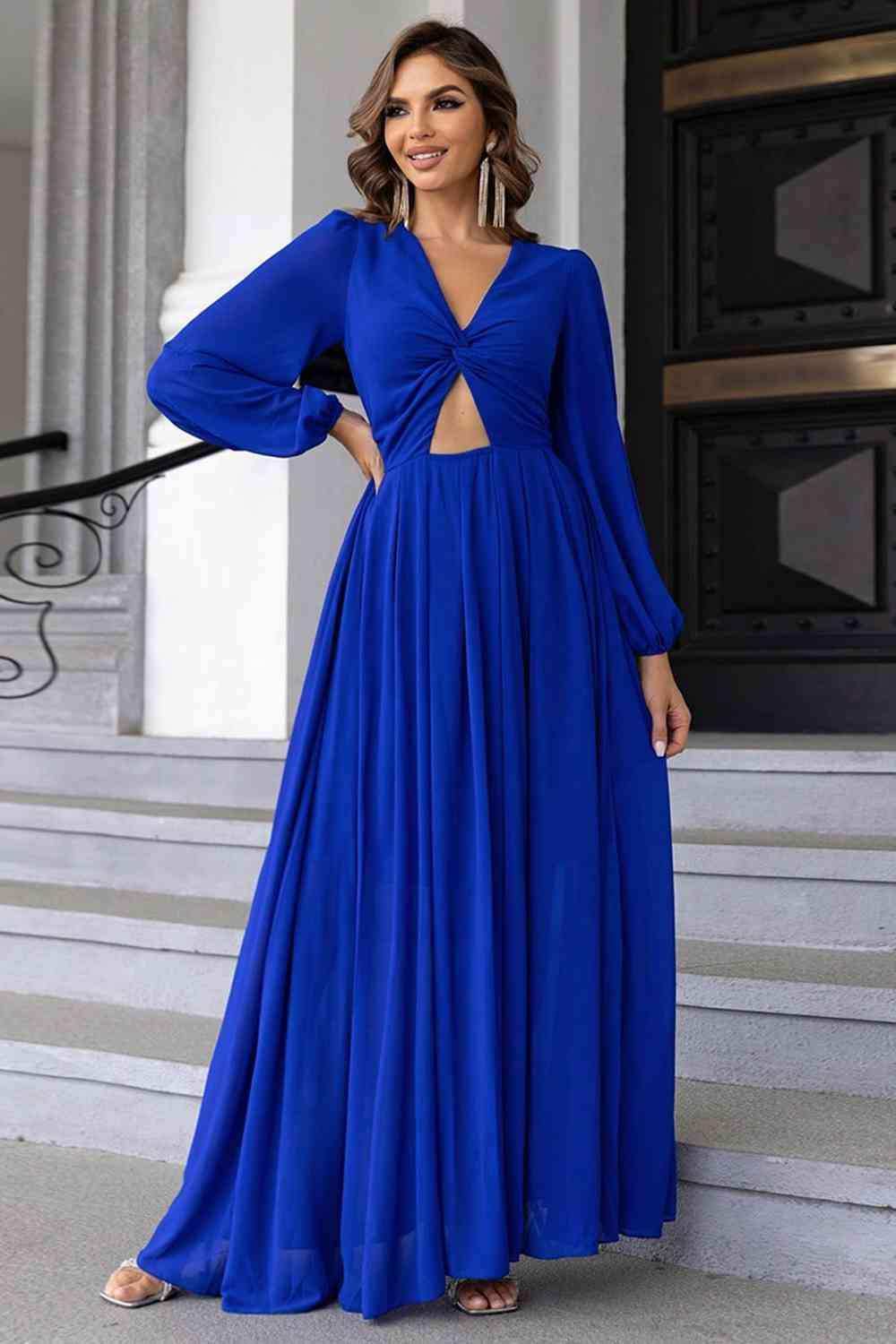 Twist Front Cutout Long Sleeve Dress - Trendsi - Flyclothing LLC