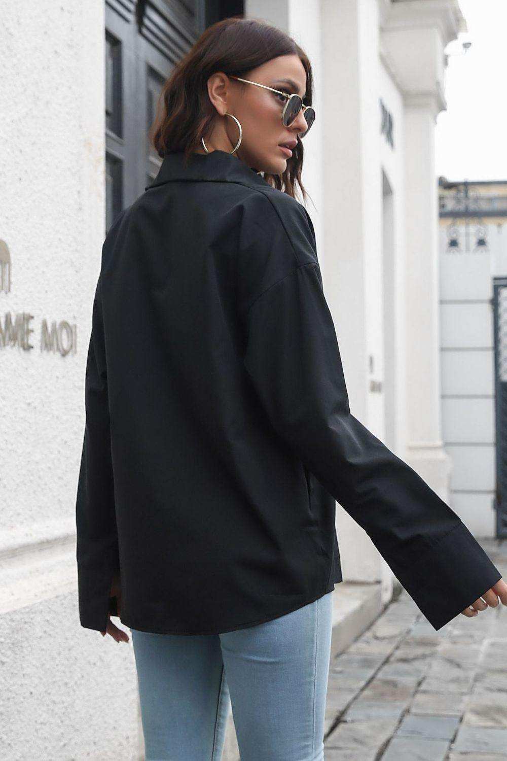 Dropped Shoulder Longline Shirt - Trendsi - Flyclothing LLC
