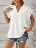Swiss Dot Notched Petal Sleeve T-Shirt - Trendsi - Flyclothing LLC