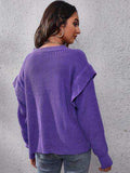 Ruffled Round Neck Dropped Shoulder Sweater - Trendsi - Flyclothing LLC