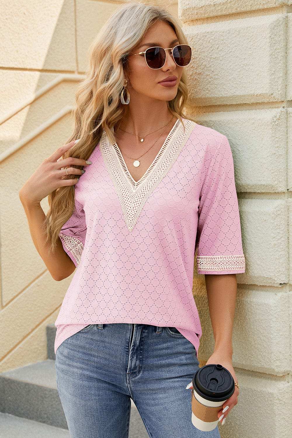 V-Neck Half Sleeve T-Shirt - Trendsi - Flyclothing LLC