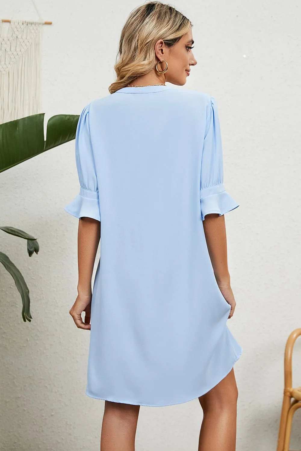 Notched Flounce Sleeve Mini Dress - Trendsi - Flyclothing LLC